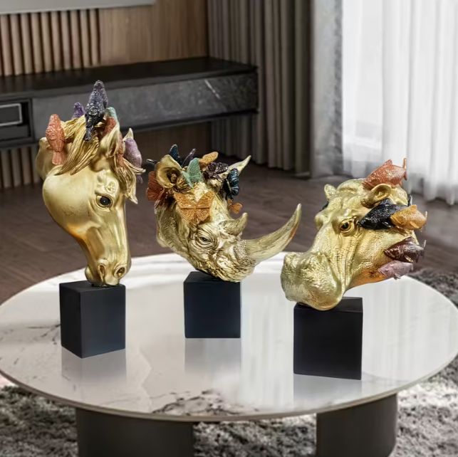 オブジェ エレガント 置物 樹脂 高級 サイ ウマ カバ 3種類 ゴールド