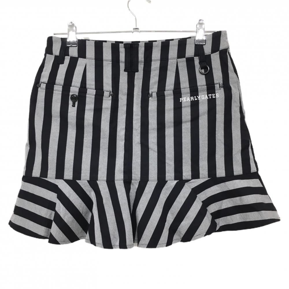 美品】パーリーゲイツ スカート 黒×グレー ストライプ 裾フリル風
