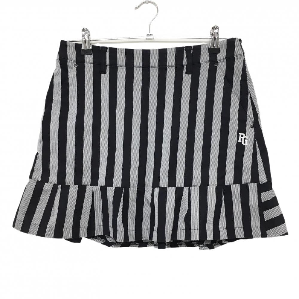 美品】パーリーゲイツ スカート 黒×グレー ストライプ 裾フリル風