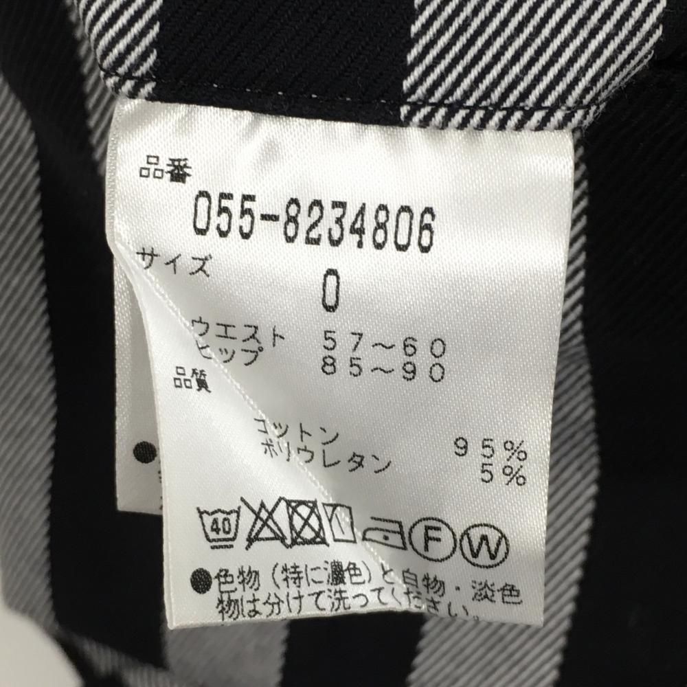 美品】パーリーゲイツ スカート 黒×グレー ストライプ 裾フリル風