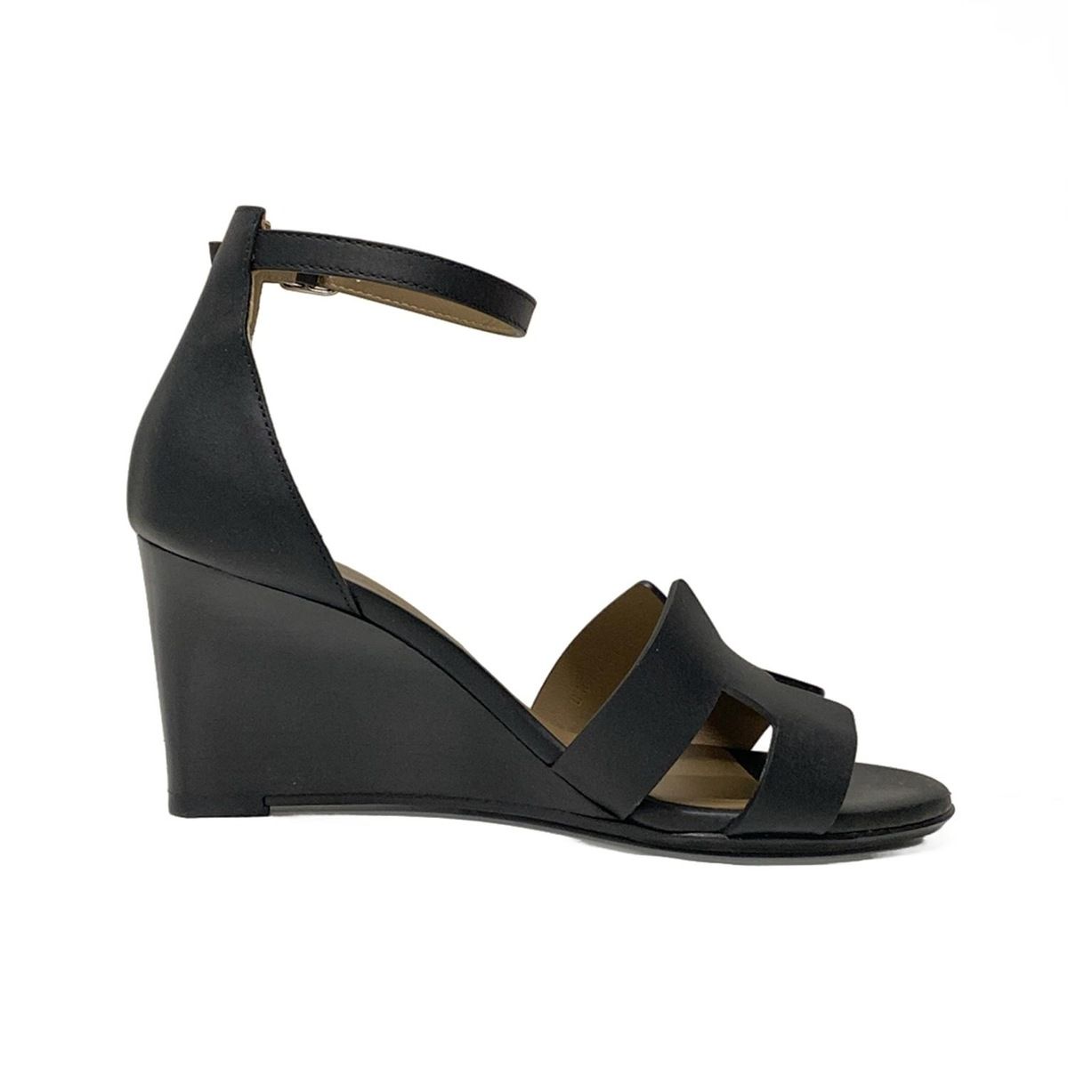 HERMES エルメス パンプス 37 レディース レジェンド 黒 ウェッジソール オープントゥ アウトソール張替済 レザー