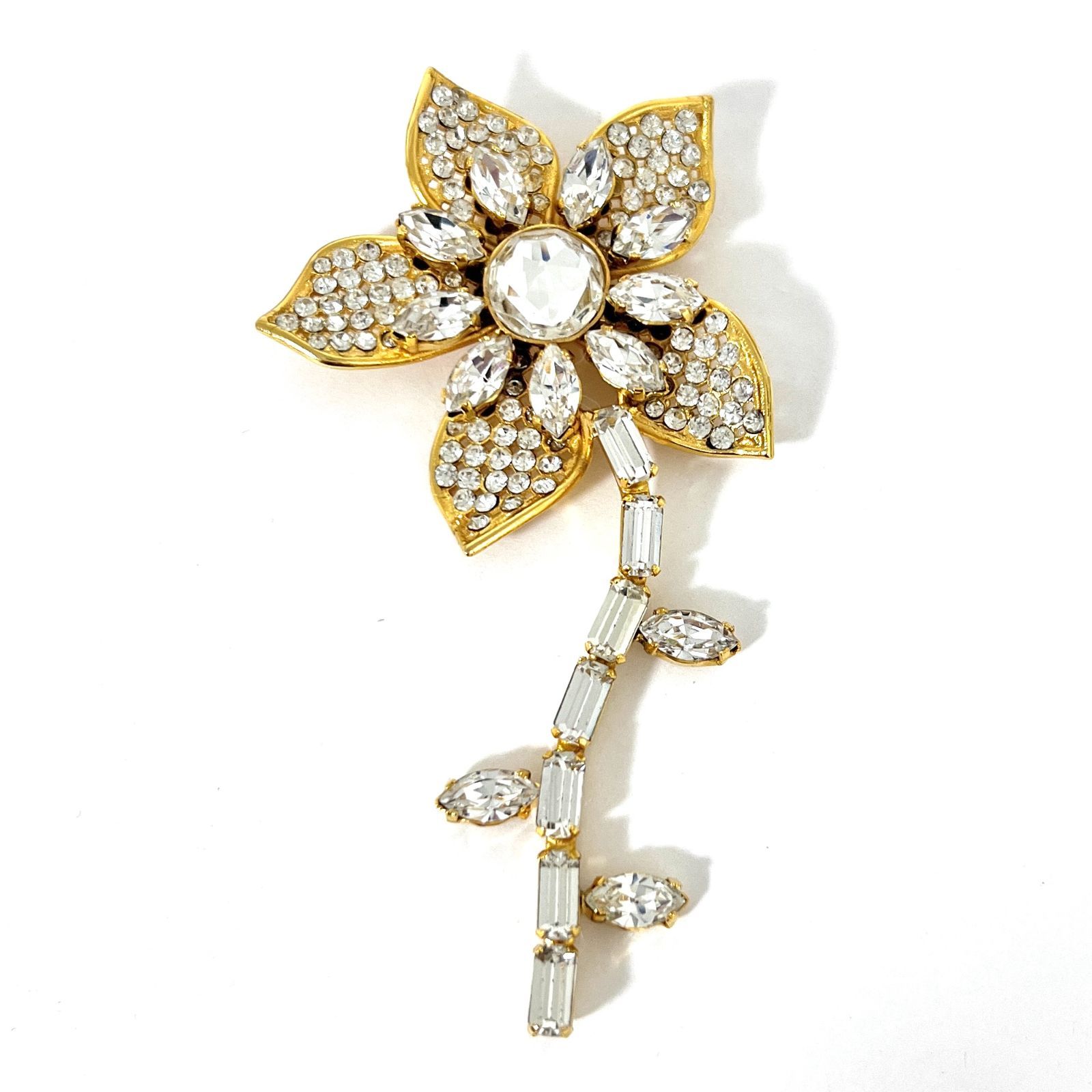 SD 4653 CELINE セリーヌ おおぶりブローチ フラワー 花 ラインストーン クリスタンビジュー バッジ GP ゴールド