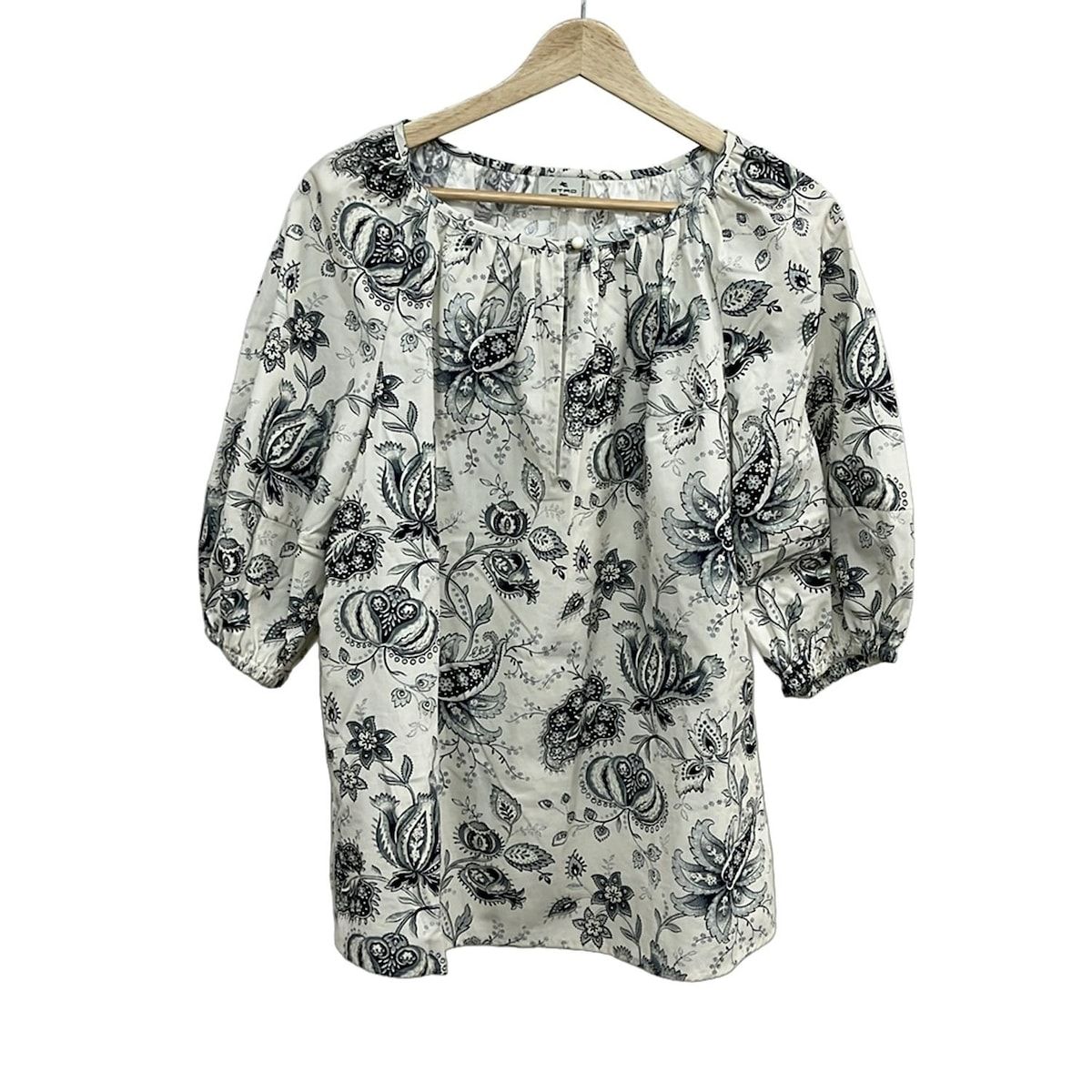 ETRO エトロ 七分袖カットソー サイズ40 M レディース - 白×ダークネイビー×ブルーグレー ペイズリー柄