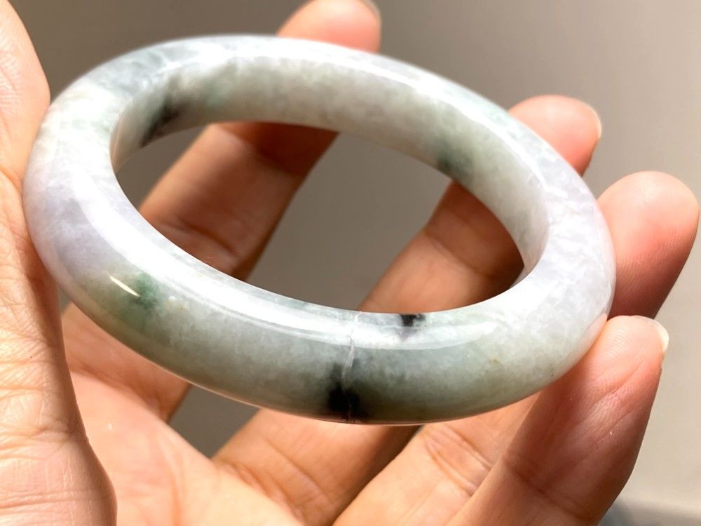 BG9-38 厚手54.0mm糯種薄春彩ラベンダーミャンマー産A貨本翡翠バングル BG9-38 厚手54.0mm糯種薄春彩ラベンダーミャンマー産A貨本翡翠バングル