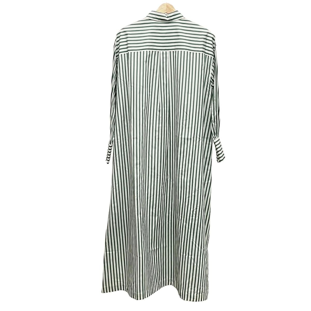 ebure エブール ワンピース サイズ38 M レディース - 白×グリーン レギュラー 長袖 ロング ストライプ