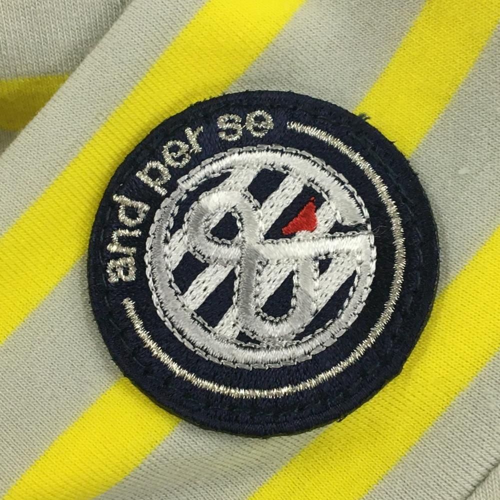 超美品】アンパスィ 長袖ハイネックシャツ ライトグレー×イエロー