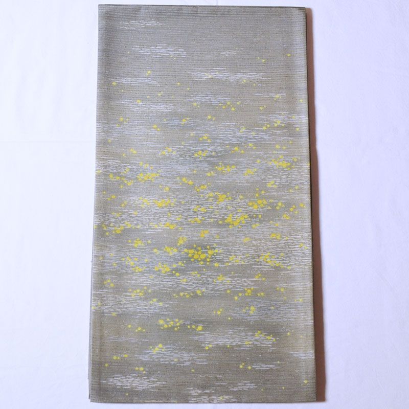 オープニング やまだ織 本塩沢紬 雪の中のきれ 袋帯 B反 未仕立て 鶸茶