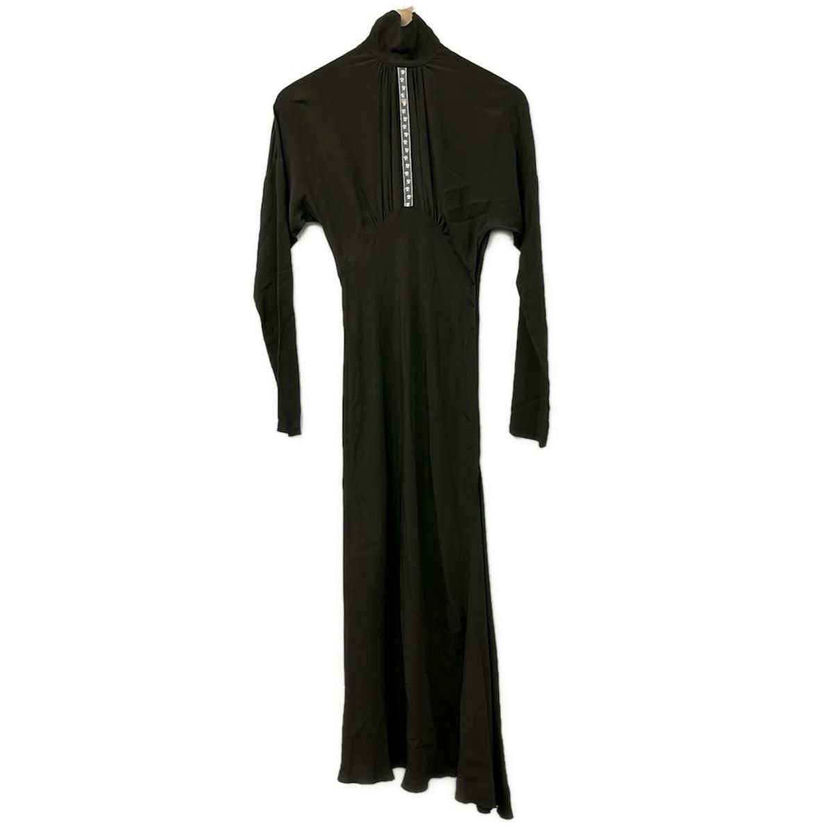 N゜21 ヌメロ ヴェントゥーノ ワンピース サイズ36 S レディース - ダークグリーン×アイボリー ハイネック 長袖 マキシ丈 レース