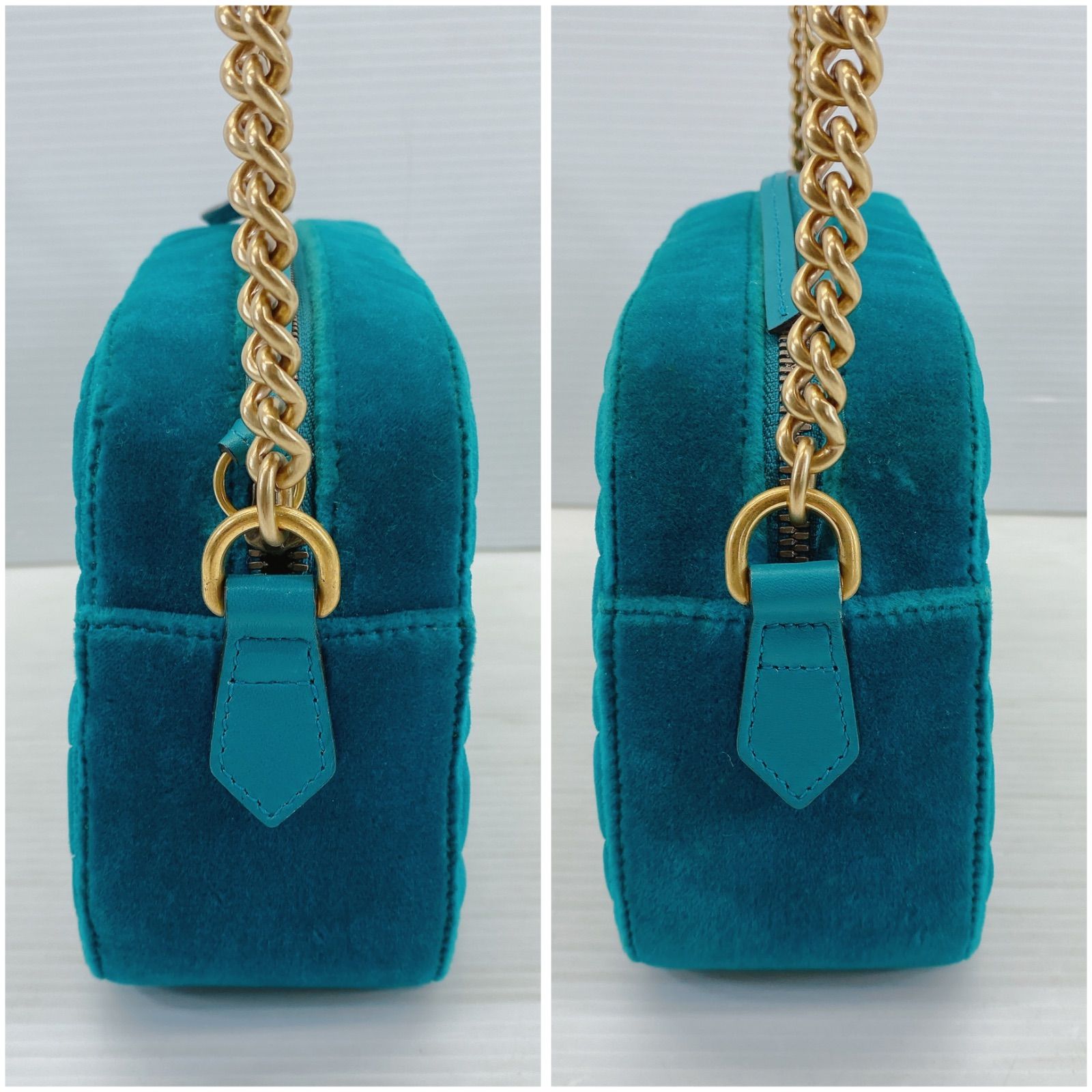 【5oe5630】グッチ ショルダーバッグ GGマーモント 447632 ベロア ターコイズブルー ゴールド金具【中古】レディース □GUCCI グッチ ショルダーバッグ GGマーモント 447632 ベロア