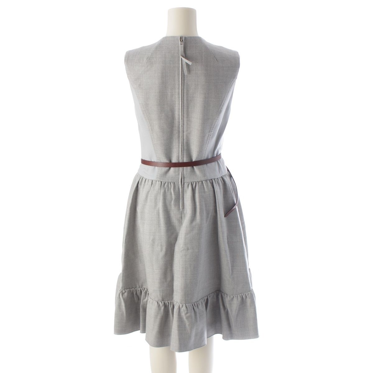  フォクシー 19年 ウール Vネック ノースリーブ ワンピース 40300 グレー 38 その他 ワンピース