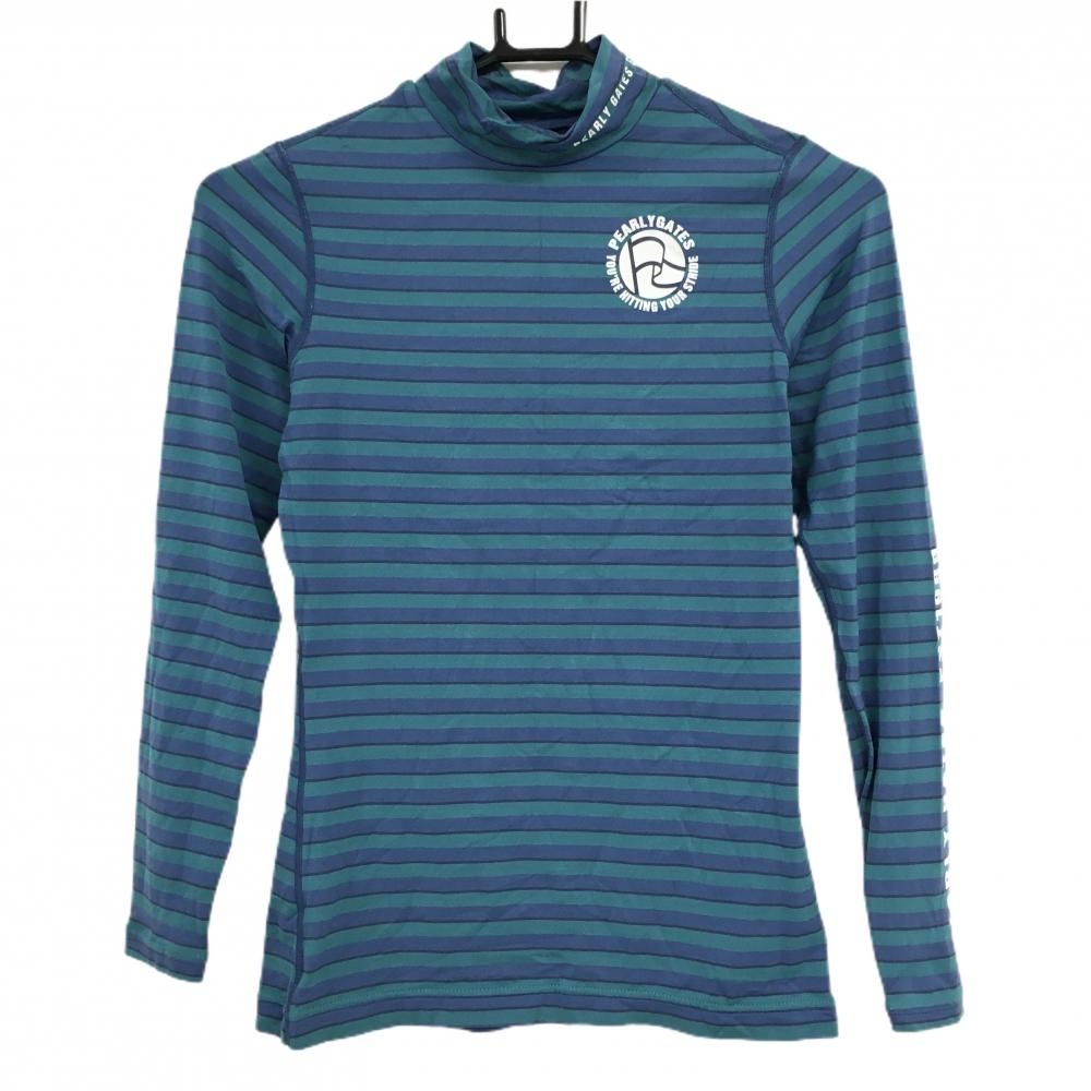 美品】パーリーゲイツ ハイネックインナーシャツ グリーン×ネイビー