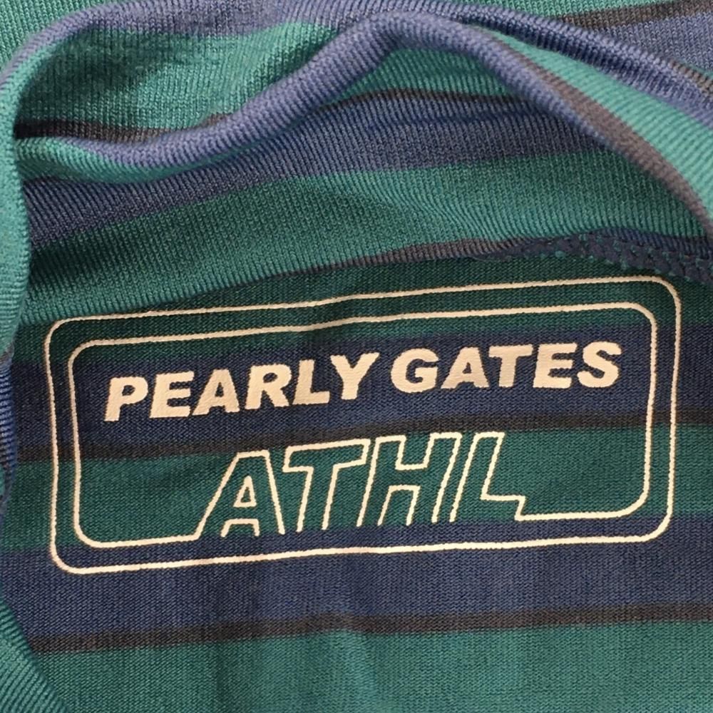 美品】パーリーゲイツ ハイネックインナーシャツ グリーン×ネイビー