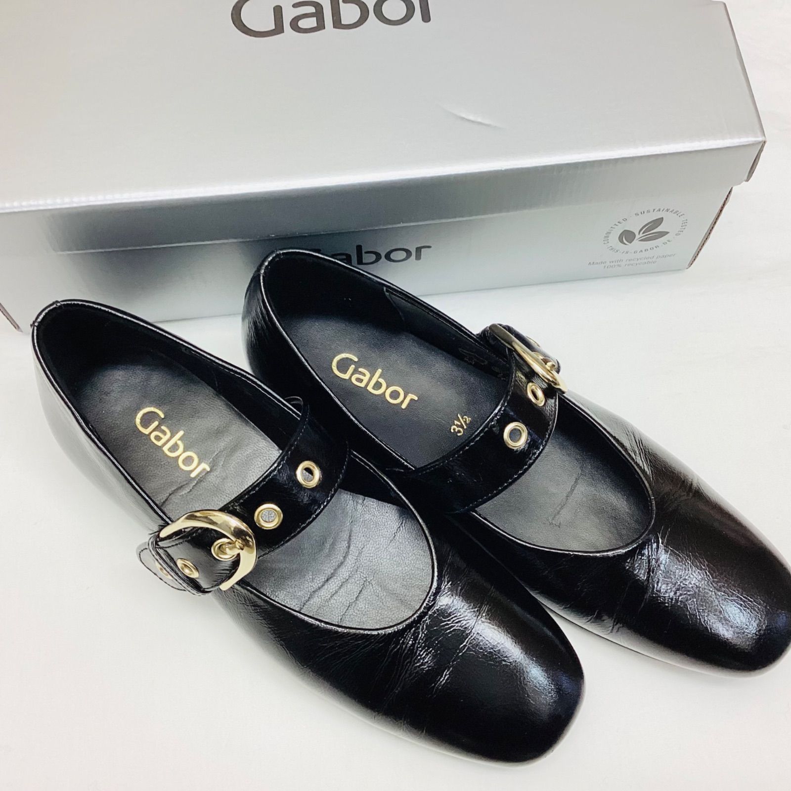 ☆Gabor ガボール 靴 フラットシューズ Latex schwarz(gold)74.144.20
