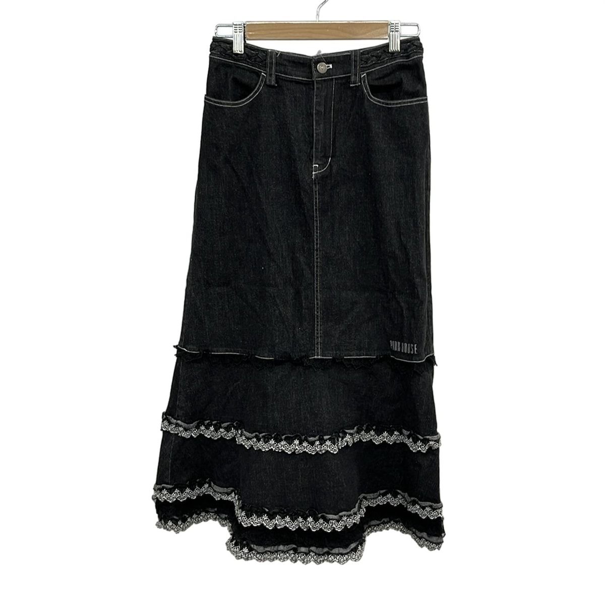 PINK HOUSE ピンクハウス ロングスカート サイズL レディース 黒 デニム
