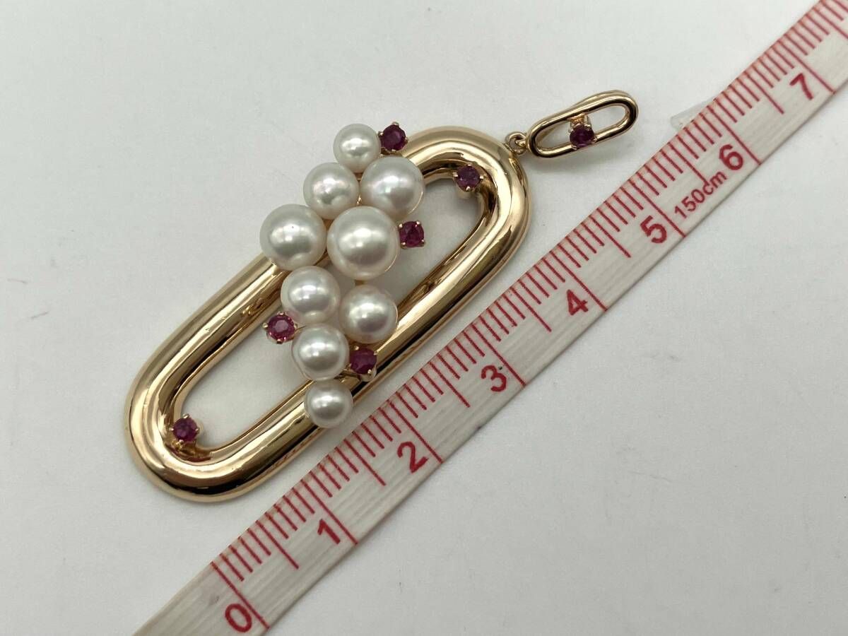 K 18 トップ パール調 赤石付き 18金ゴールド 大きめ 縦長 デザイントップ 総重量9.4 g