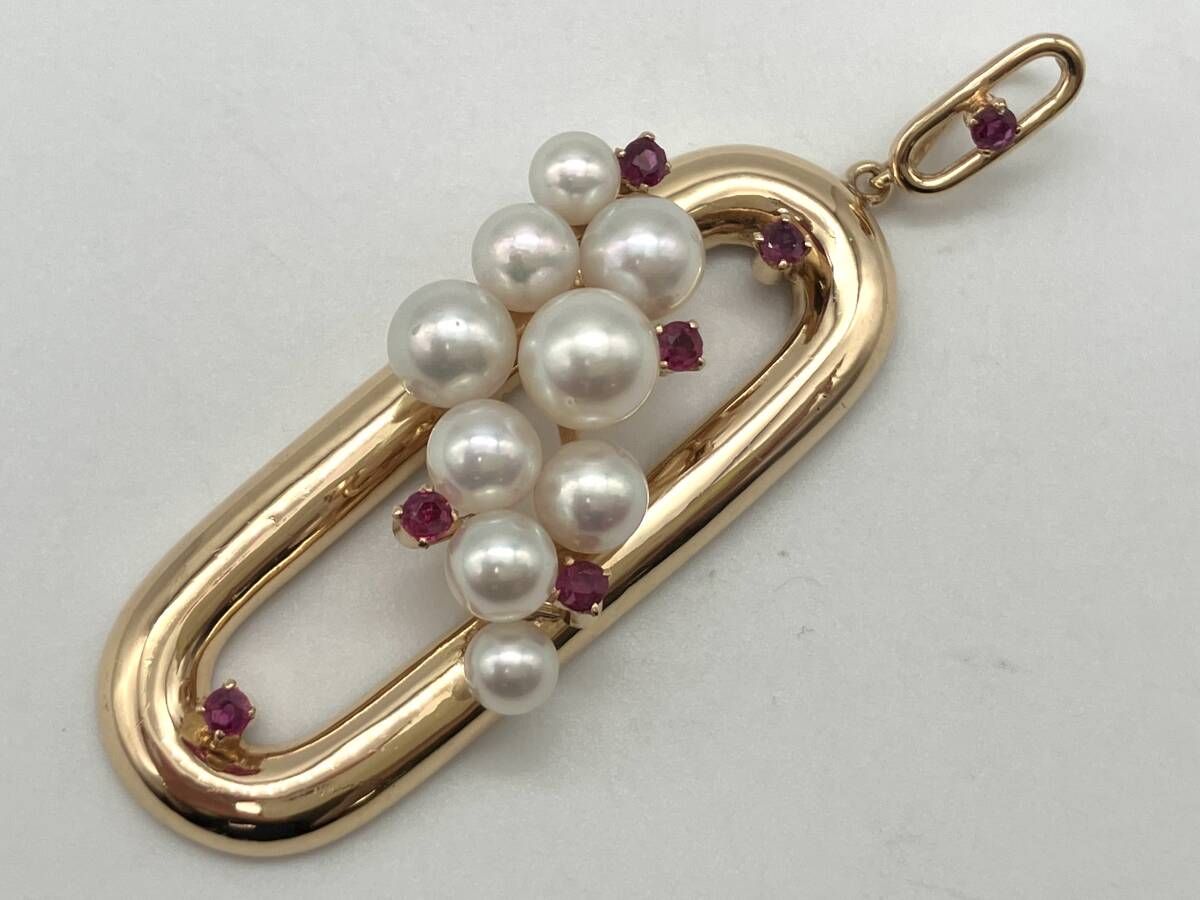 K 18 トップ パール調 赤石付き 18金ゴールド 大きめ 縦長 デザイントップ 総重量9 4 g