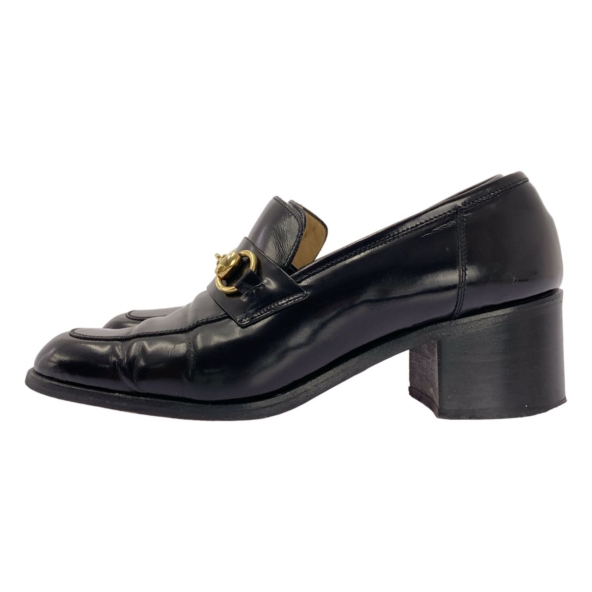 GUCCI グッチ 100 0441 レザー ホースビット チャンキーヒール ローファー 7 ブラック レディース