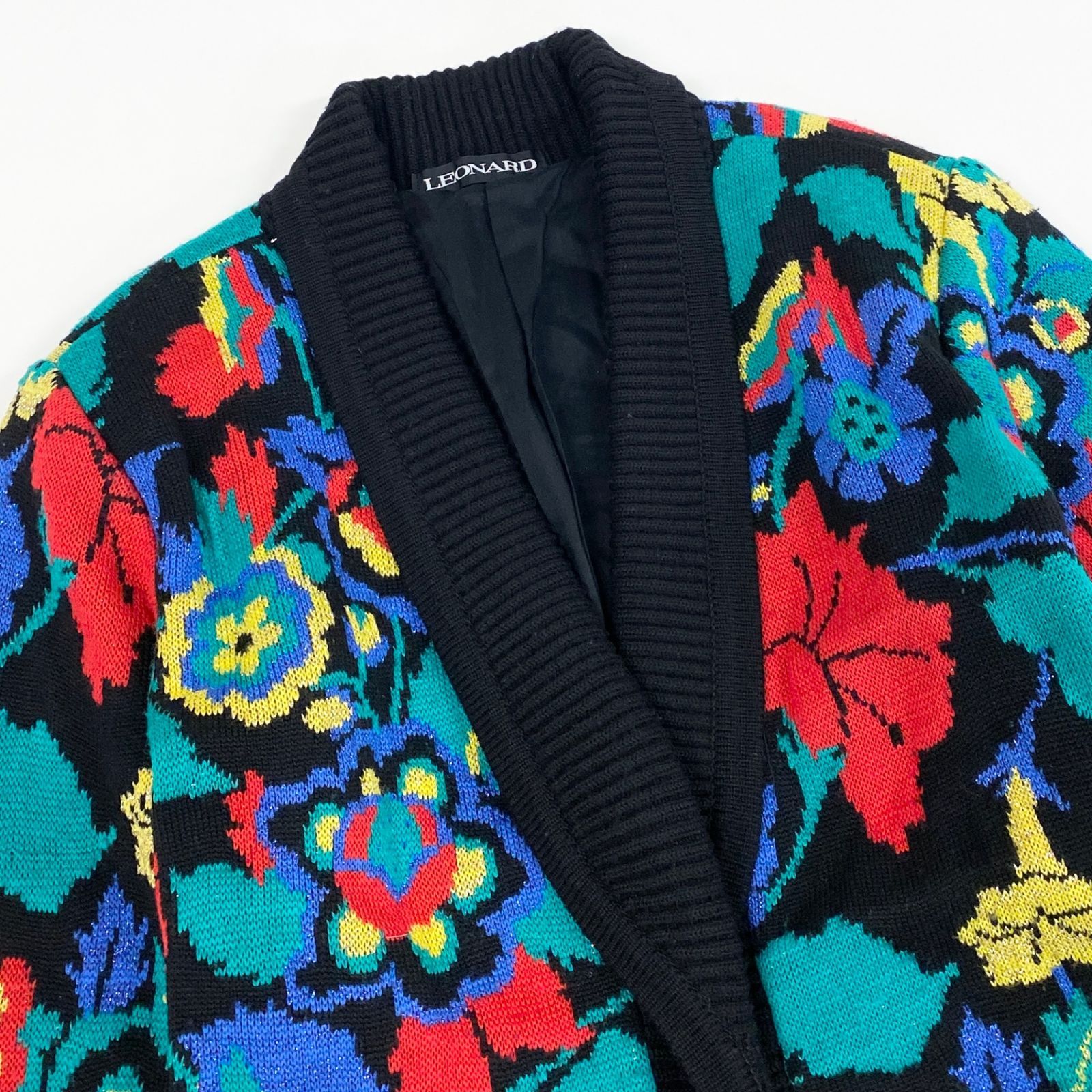 35L19 LEONARD レオナール ニットカーディガン 花柄 ライトアウター M