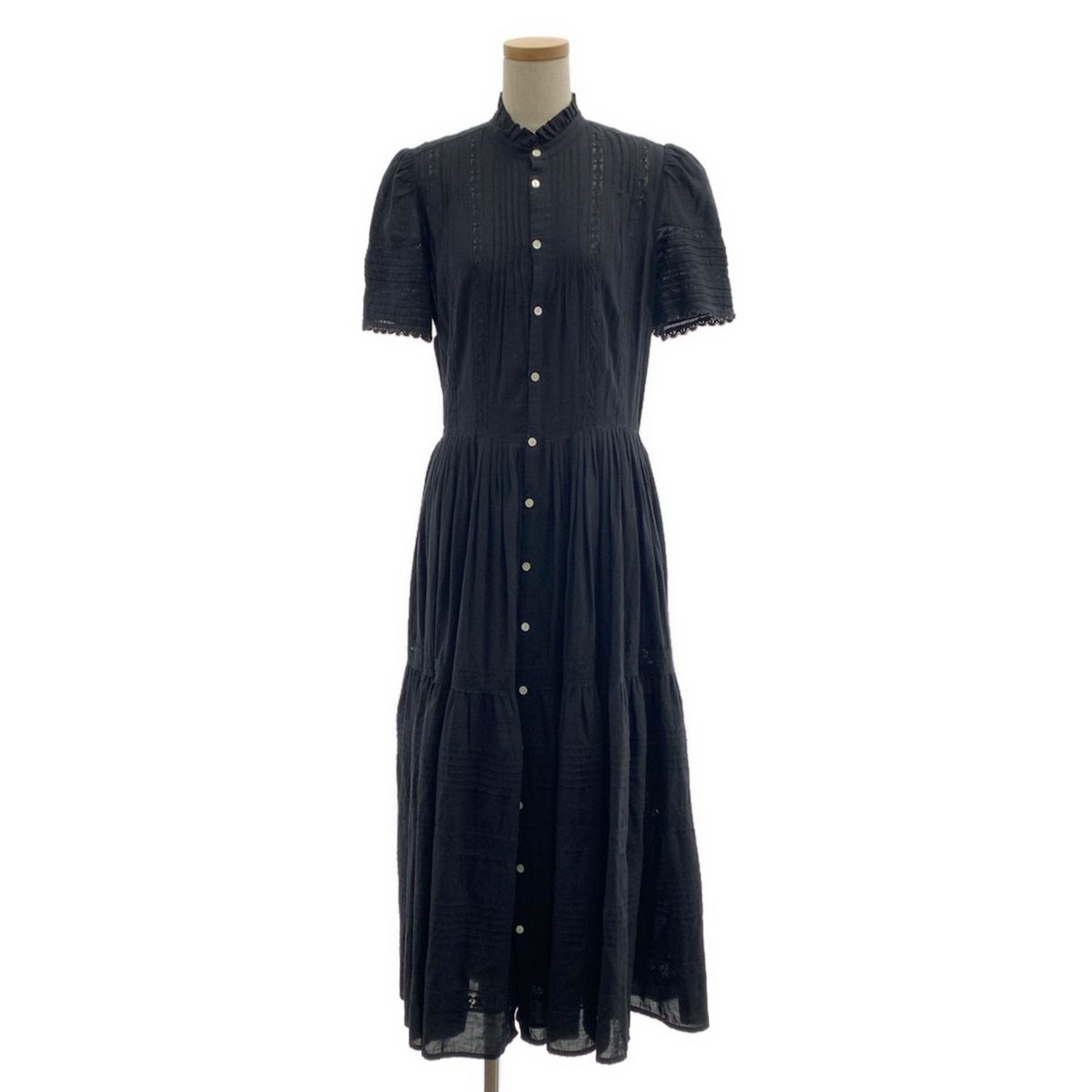 POLO RALPH LAUREN ポロラルフローレン コットン レース切替 シャツ ワンピース 2 ブラック レディース