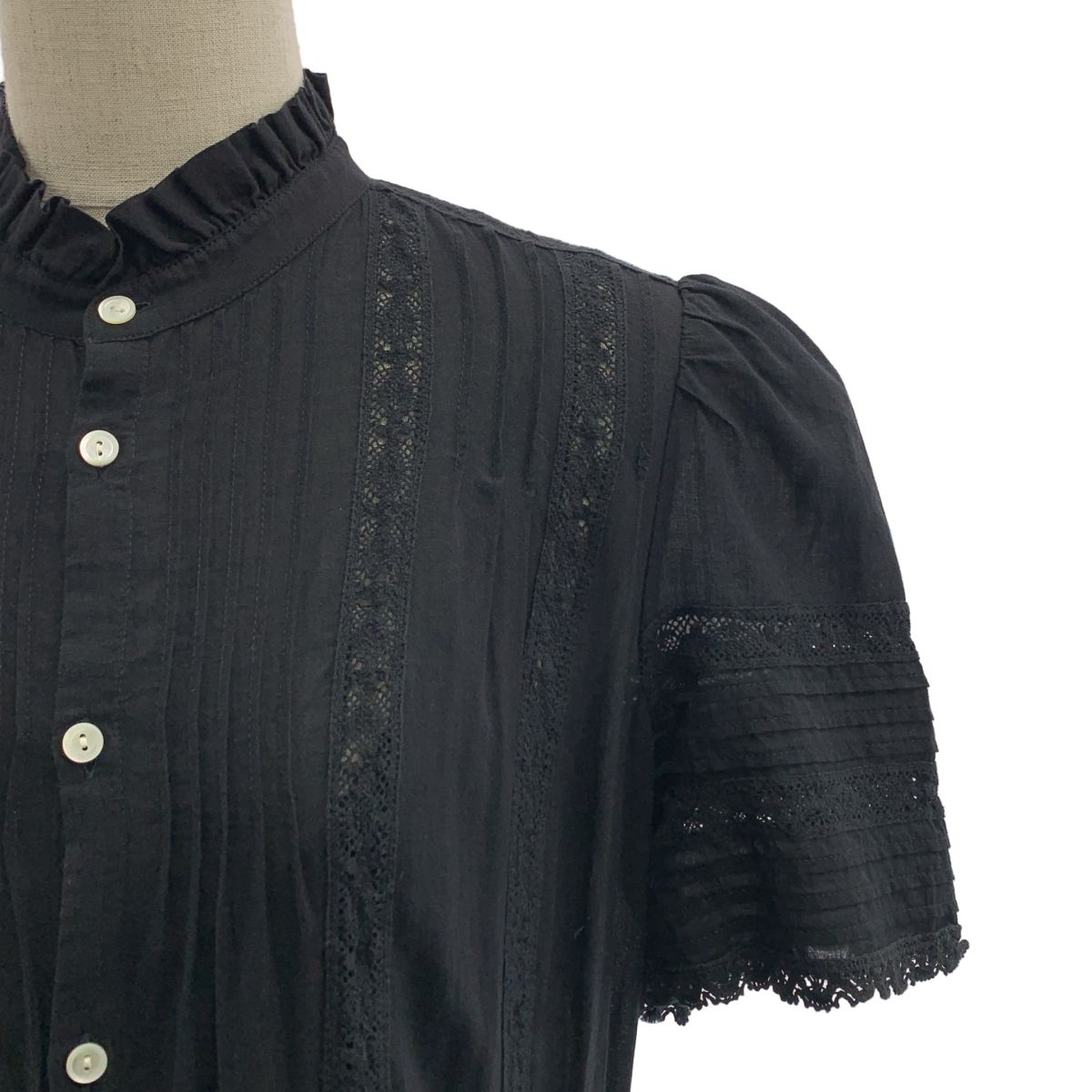 POLO RALPH LAUREN ポロラルフローレン コットン レース切替 シャツ ワンピース 2 ブラック レディース