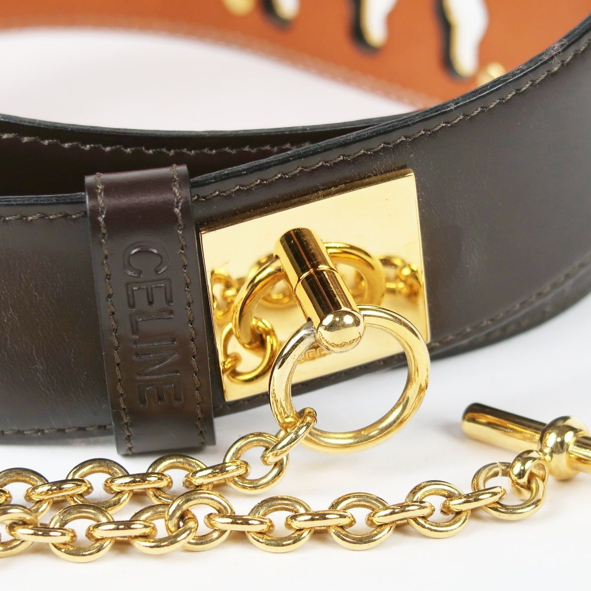 美品】CELINE セリーヌ マンテルチェーン ベルト 70 ブラウン系