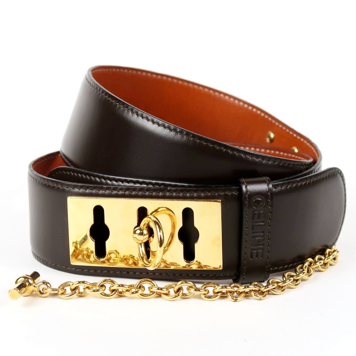 美品】CELINE セリーヌ マンテルチェーン ベルト 70 ブラウン系