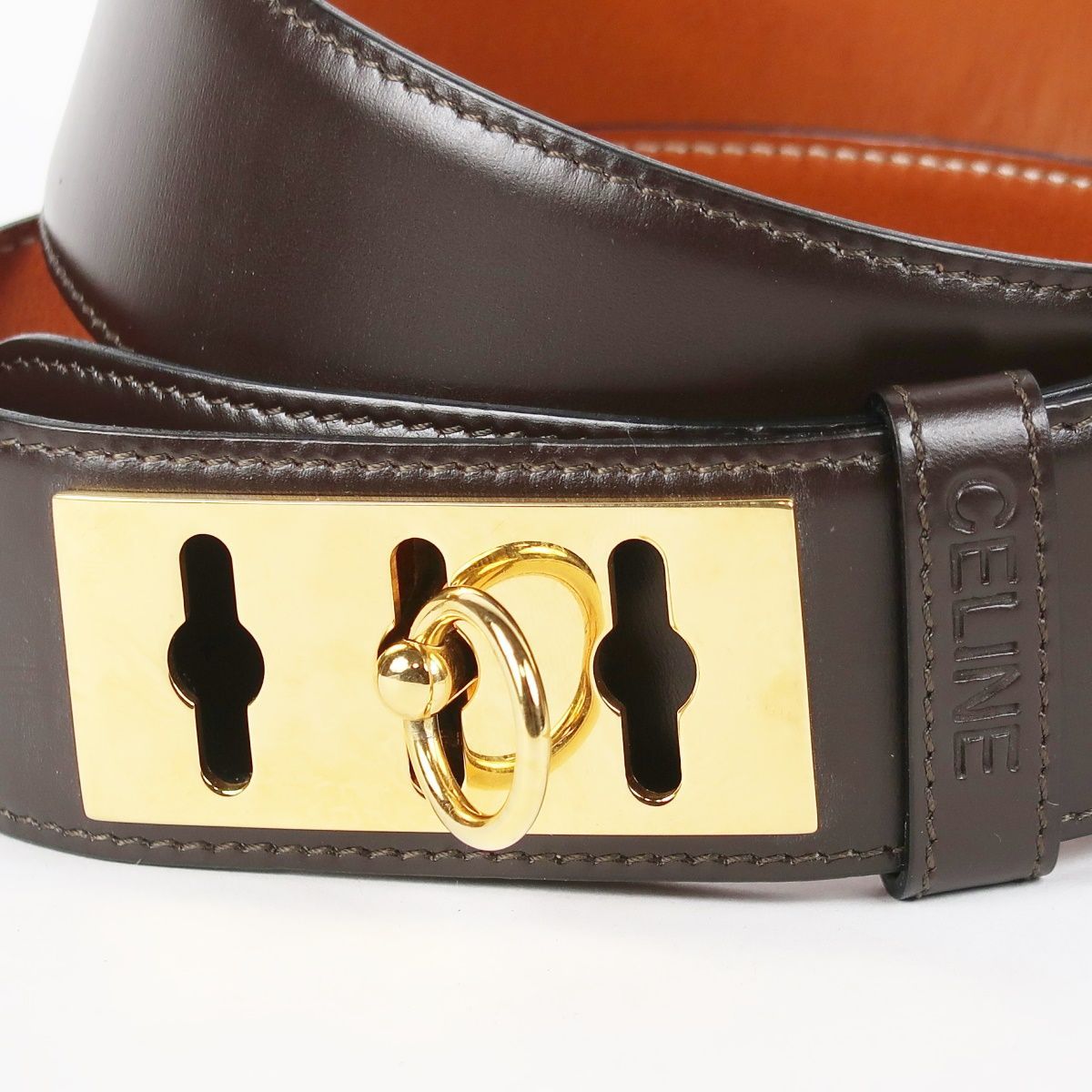 美品】CELINE セリーヌ マンテルチェーン ベルト 70 ブラウン系
