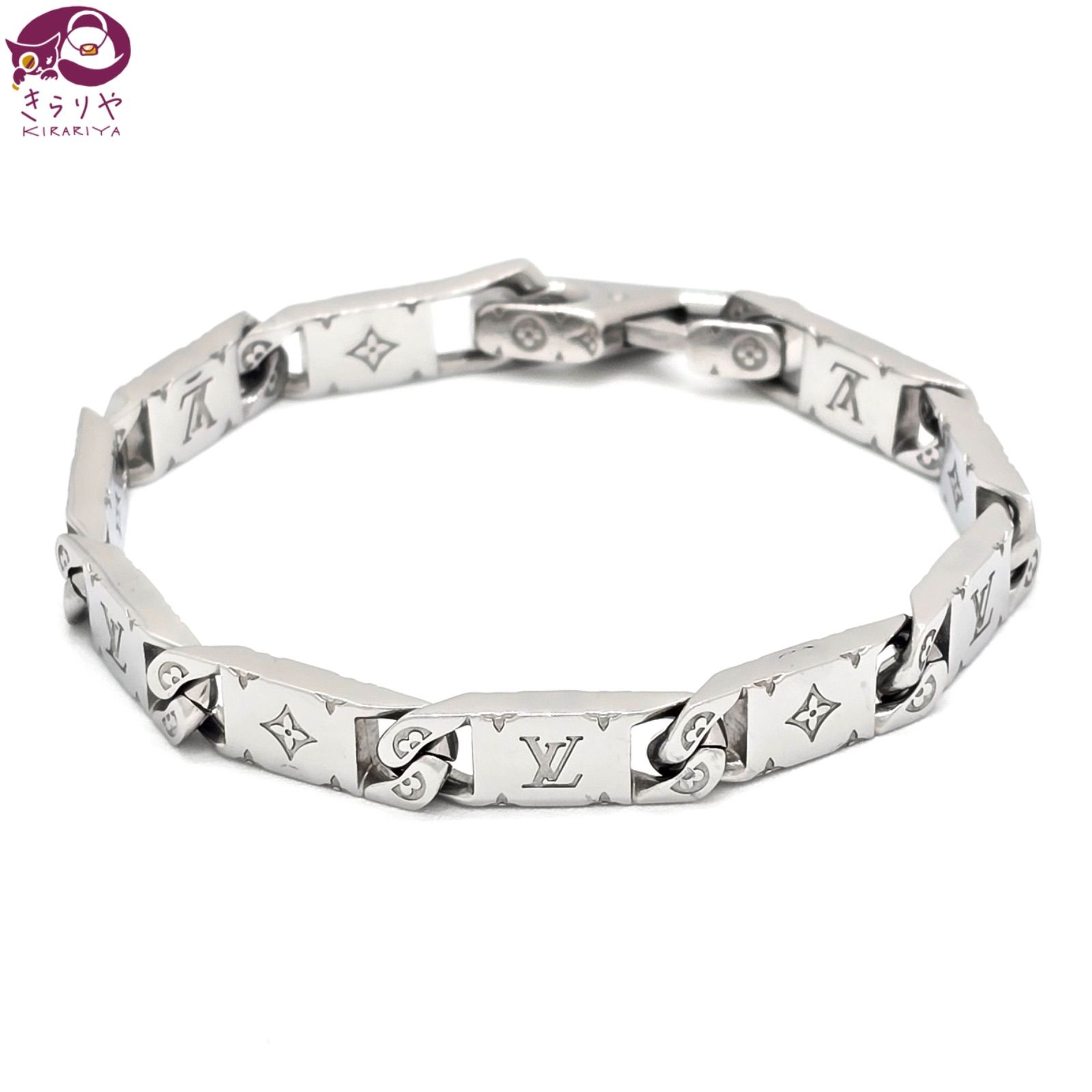 LOUIS VUITTON ルイヴィトン M 0921 ブレスレット･モノグラム タイドアップ 腕周り約18 5㎝ シルバー メタル LVイニシャルの刻印 モノグラム･フラワー モチーフの刻印 簡単に開閉できる留め具 イタリア製