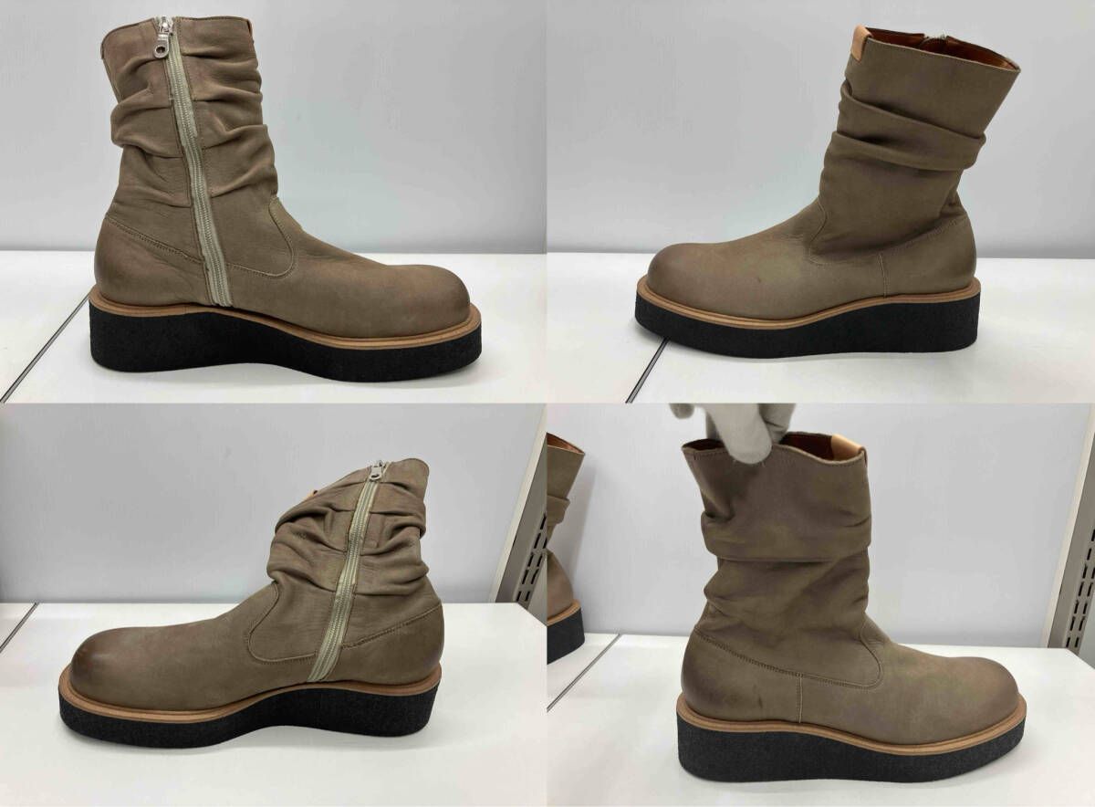  glamb グラム DRAPE WORK BOOTS ドレープワークブーツ ベージュ 26 cm サイドジップ その他 ブーツ 革靴