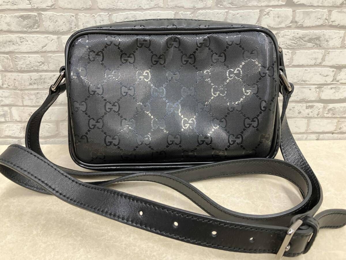 GUCCI グッチ インプリメ ショルダーバッグ 斜め掛け ポシェット ブラック PVC レザー