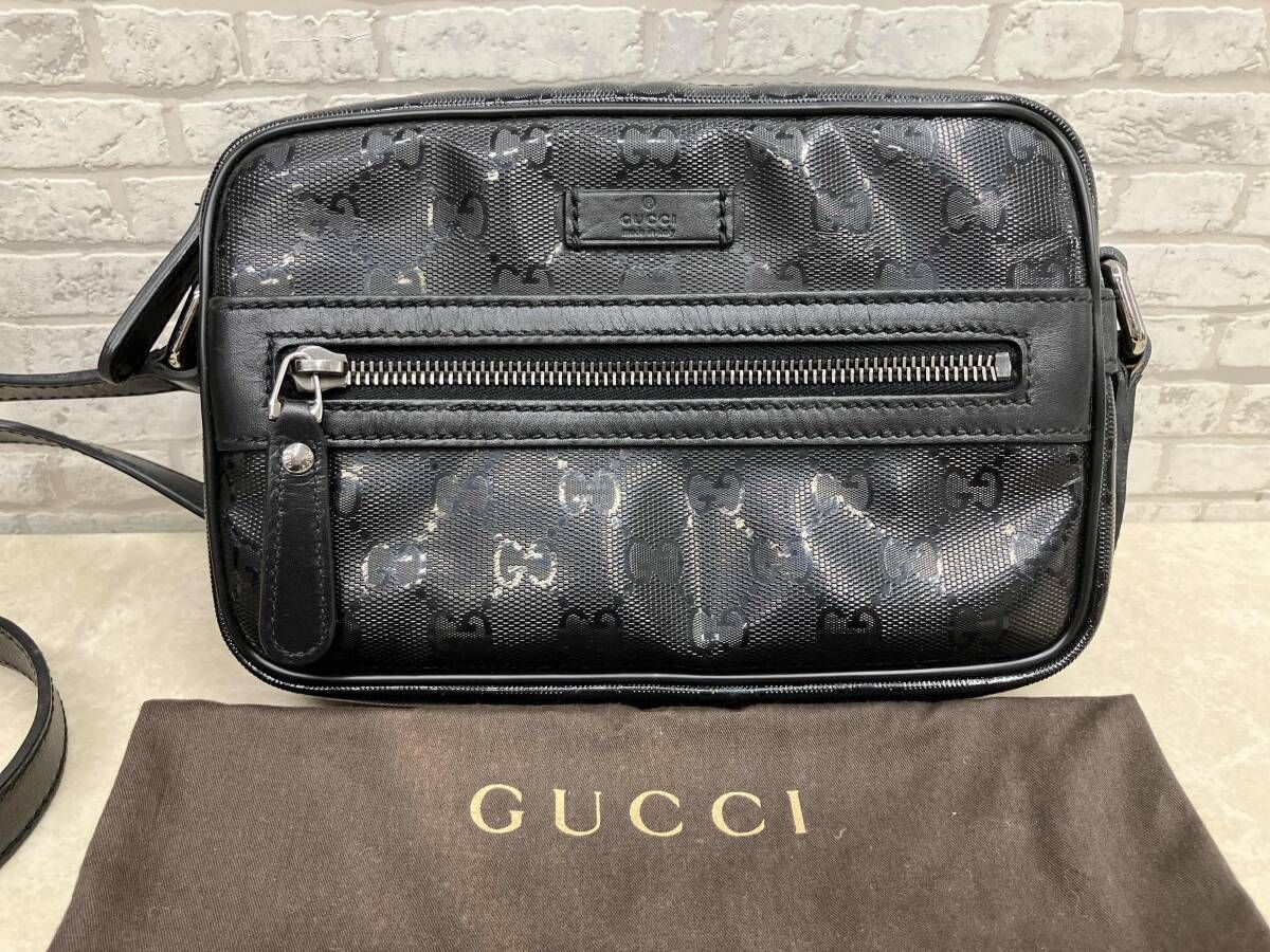 GUCCI グッチ インプリメ ショルダーバッグ 斜め掛け ポシェット ブラック PVC レザー