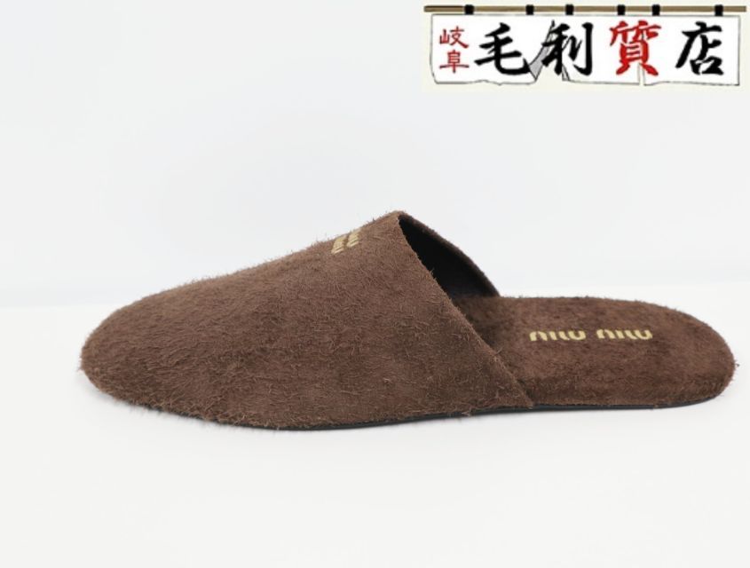 ミュウミュウ MIU スエード スリッパ 5 S 322 E ブラウン サイズ38 牛革 上 靴 サンダル 商品名