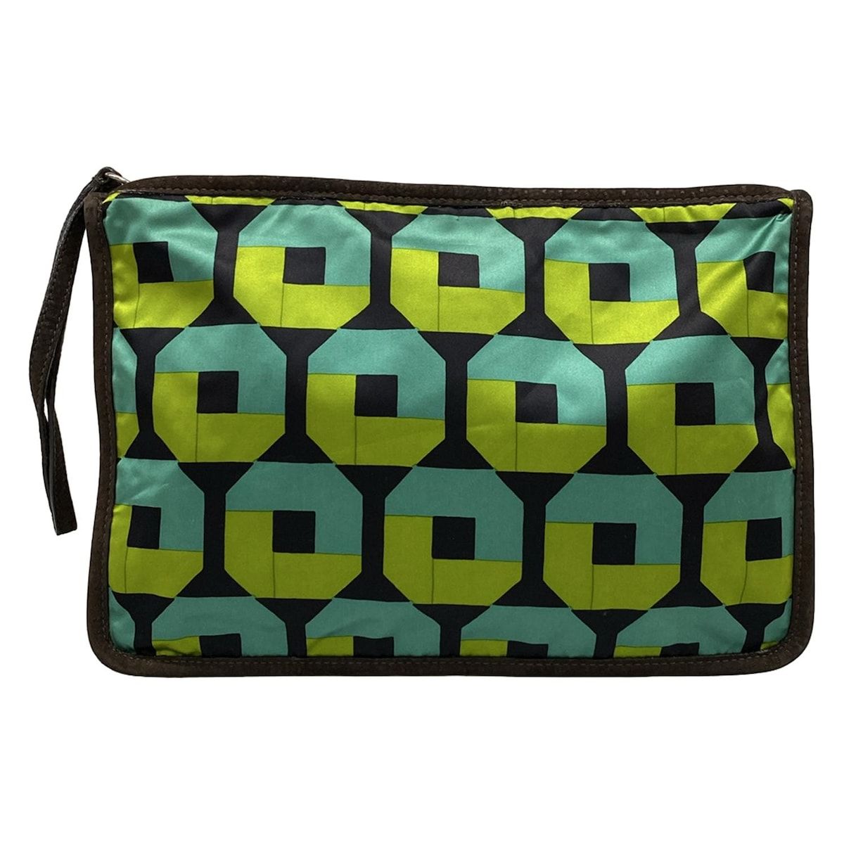 PRADA プラダ クラッチバッグ - ダークブラウン×黒×マルチ 幾何学柄 Holliday Brown