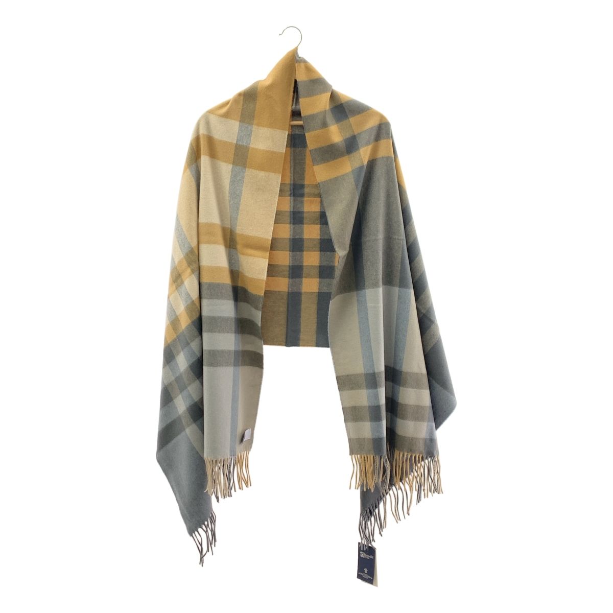 JOHNSTONS OF ELGIN ジョンストンズオブエルガン カシミヤ チェック フリンジ ストール マフラー ブルーグレー ベージュ レディース