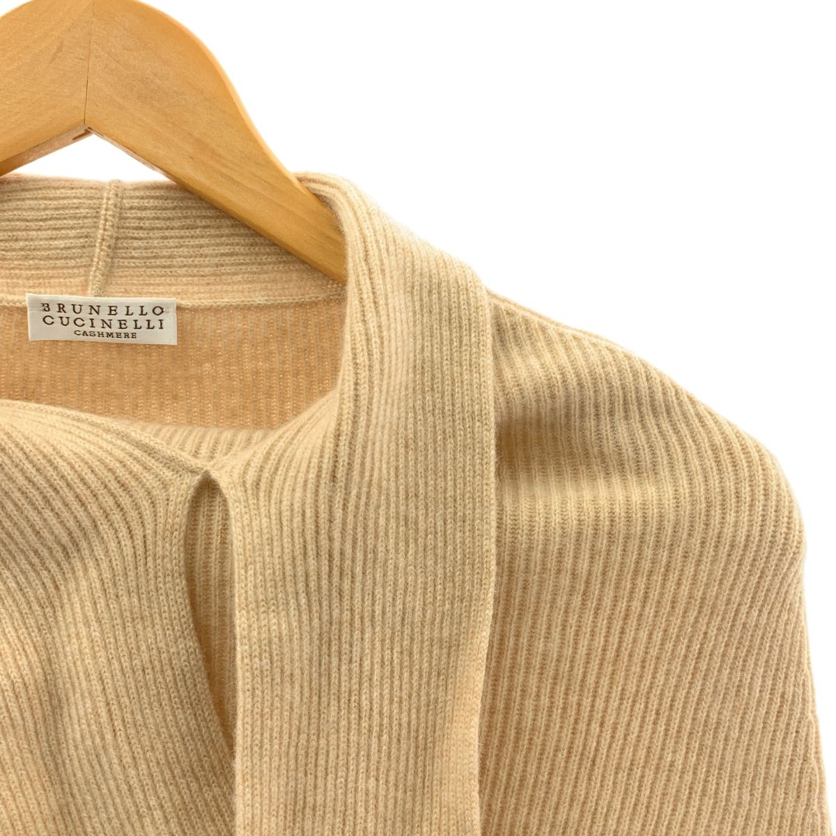 BRUNELLO CUCINELLI ブルネロクチネリ カシミヤ リブ ニットポンチョ M ナチュラル レディース