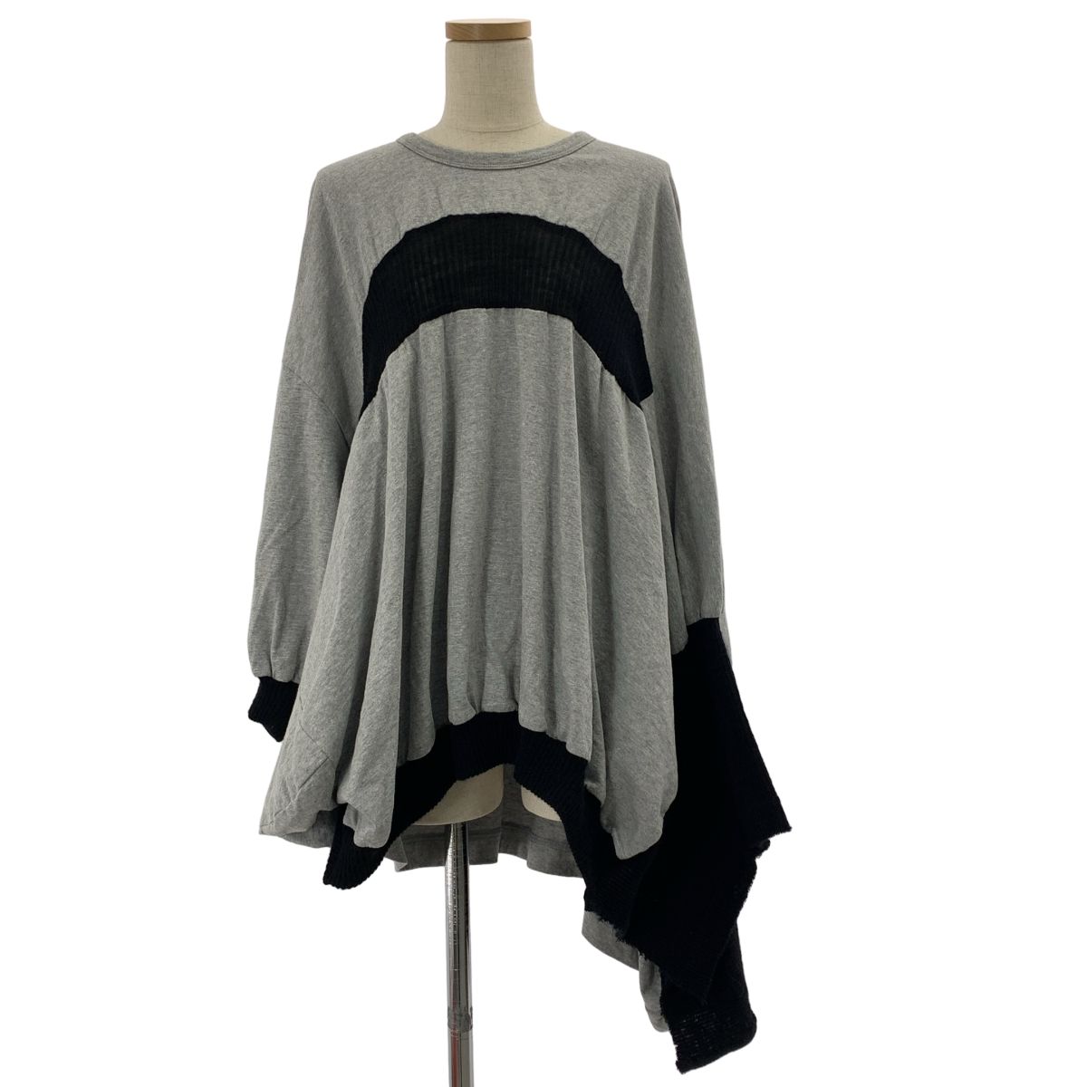 Y s ワイズヨウジヤマモト 2018 AW コットン ウール 変形 プルオーバー トップス 2 グレー ブラック レディース