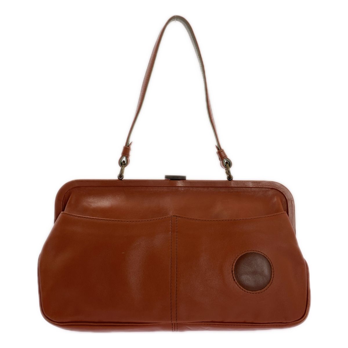 JAMIN PUECH ジャマンピエッシュ レザー パッチ がま口 ハンドバッグ ブラウン レディース