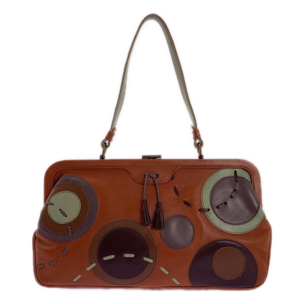 JAMIN PUECH ジャマンピエッシュ レザー パッチ がま口 ハンドバッグ ブラウン レディース