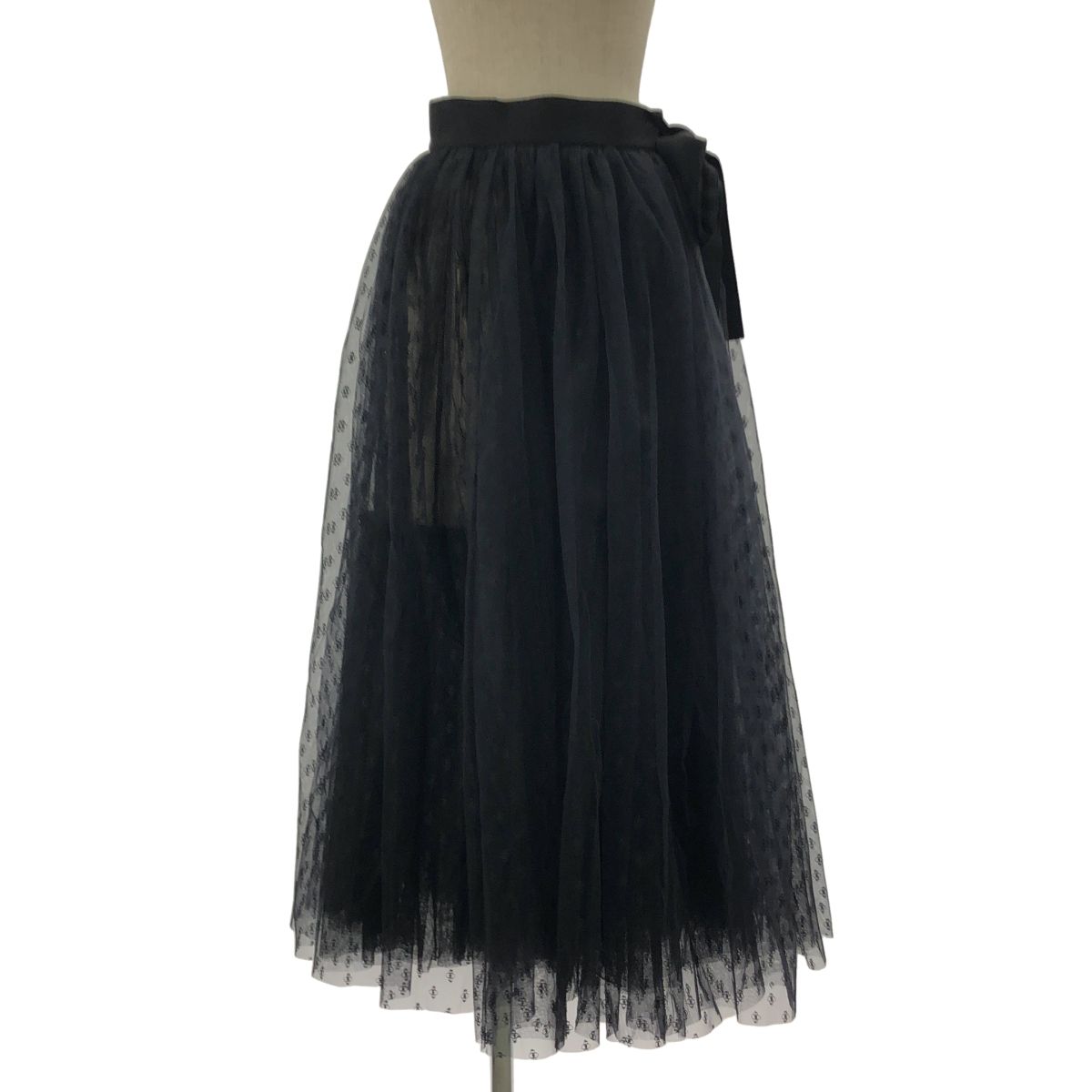 DOMELLE ドメル チュール 総柄 ロング フ スカート 1 ブラック レディース