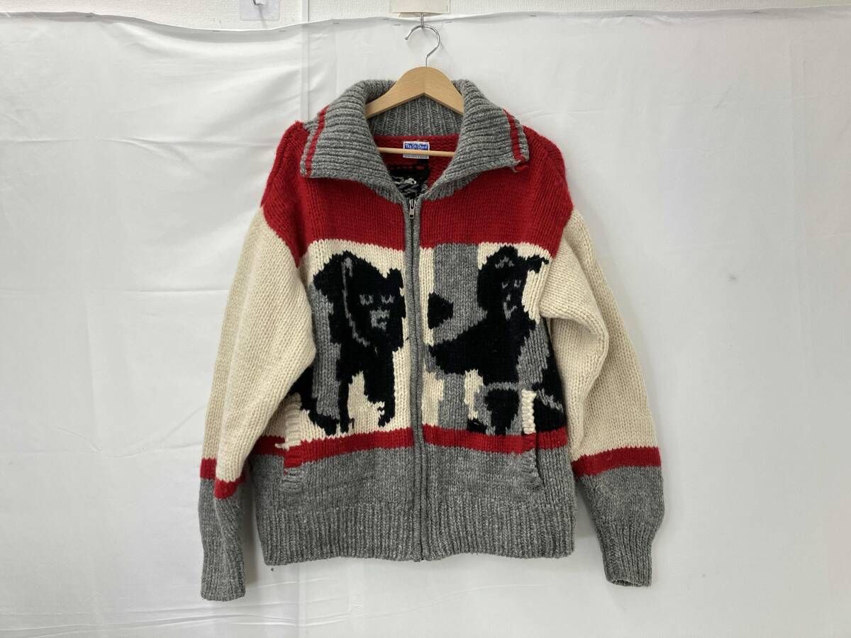 Pas Dc Dcux カウチンニット カーディガン サイズM メンズ マルチ 熊柄 ジップアップ ジップアップカーディガン 37302