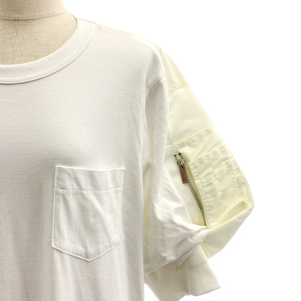 sacai サカイ Nylon Twill-Jersey Dress コットン パフスリーブ ワンピース 3 ホワイト レディース