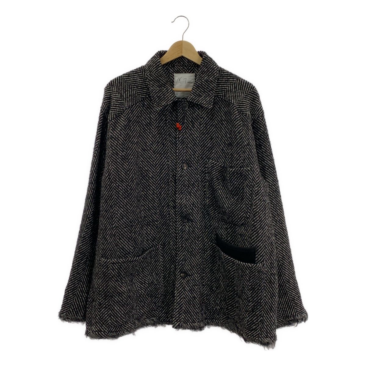 ANCELLM アンセルム DAMAGE WOOL COVER ALL ツイード ヘリンボーン ジャケット 1 white black メンズ