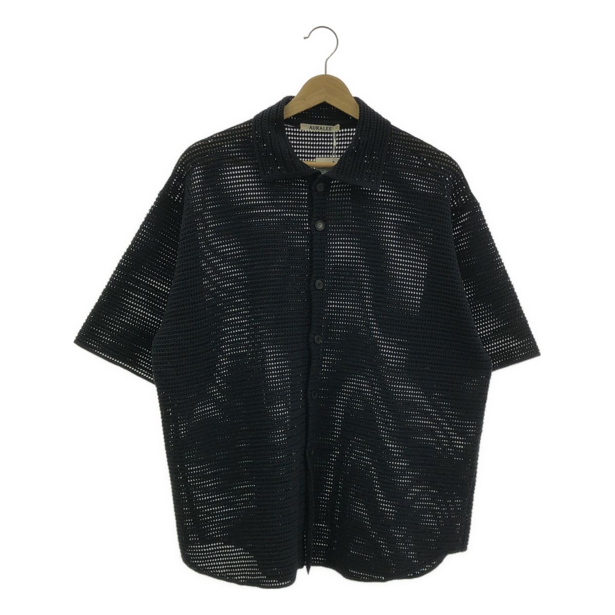 【美品】  AURALEE / オーラリー | 2025SS | COTTON MESH KNIT HALF SLEEVED SHIRT / コットン ハーフスリーブ ニットシャツ | 4 | dark navy | メンズ