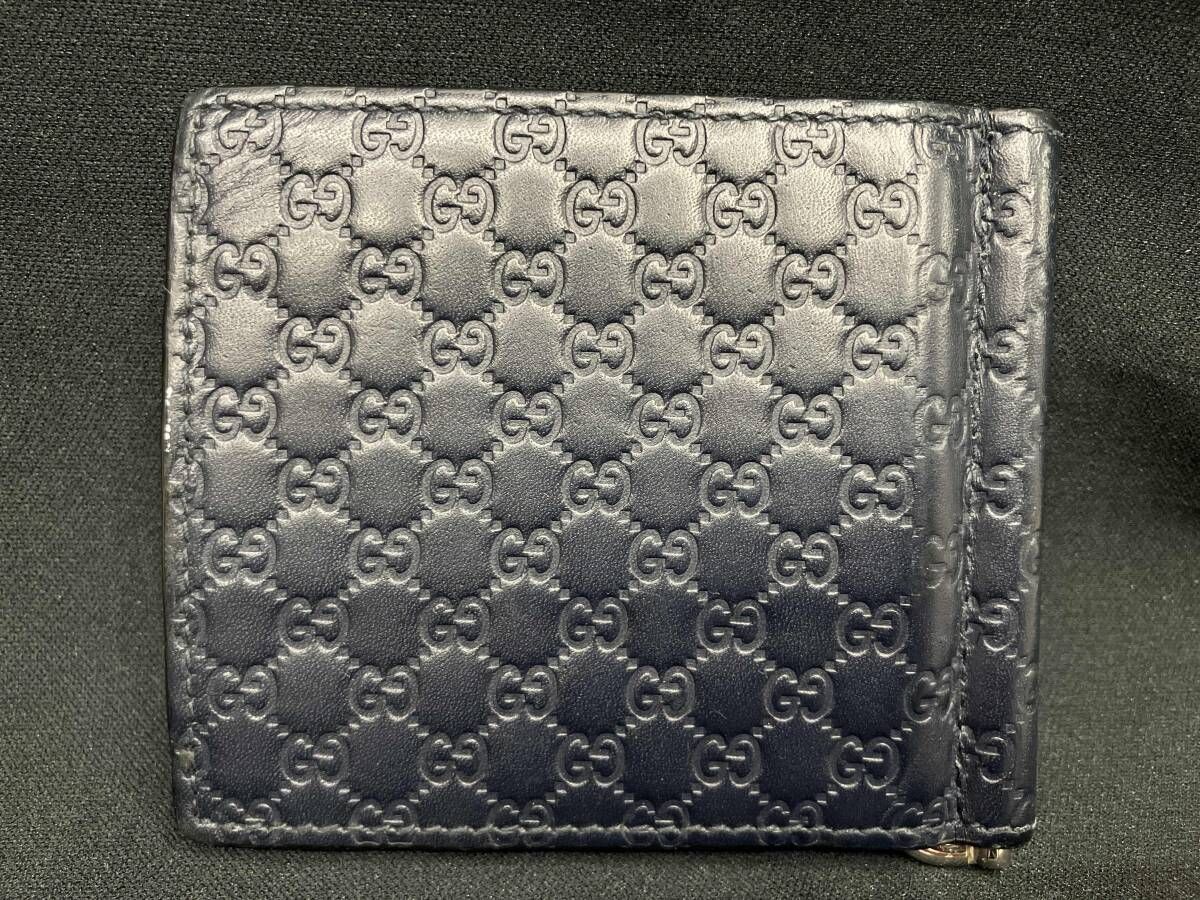 GUCCI グッチ マイクログッチシマ 二つ折り マネークリップ 544478 493075 ネイビー 札入れ カード収納 メンズ
