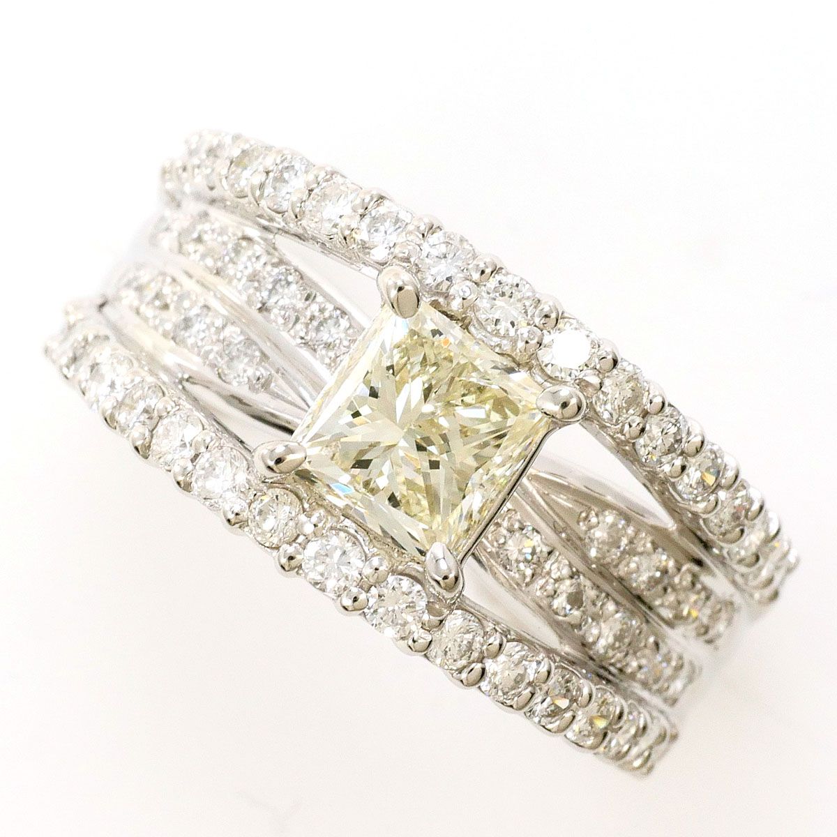 PT 900 プラチナ リング 指輪 11 5号 イエローダイヤモンド 1 007 ct ダイヤモンド 0 70 VS 2 鑑定書 総重量約9 6 g