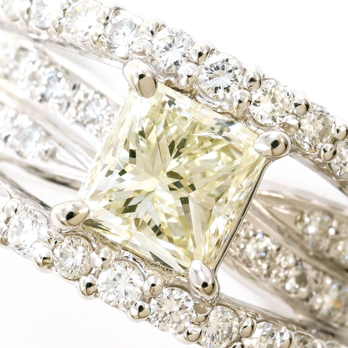 PT 900 プラチナ リング 指輪 11.5号 イエローダイヤモンド 1.007 ct ダイヤモンド 0.70 VS 2 鑑定書 総重量約9.6 g