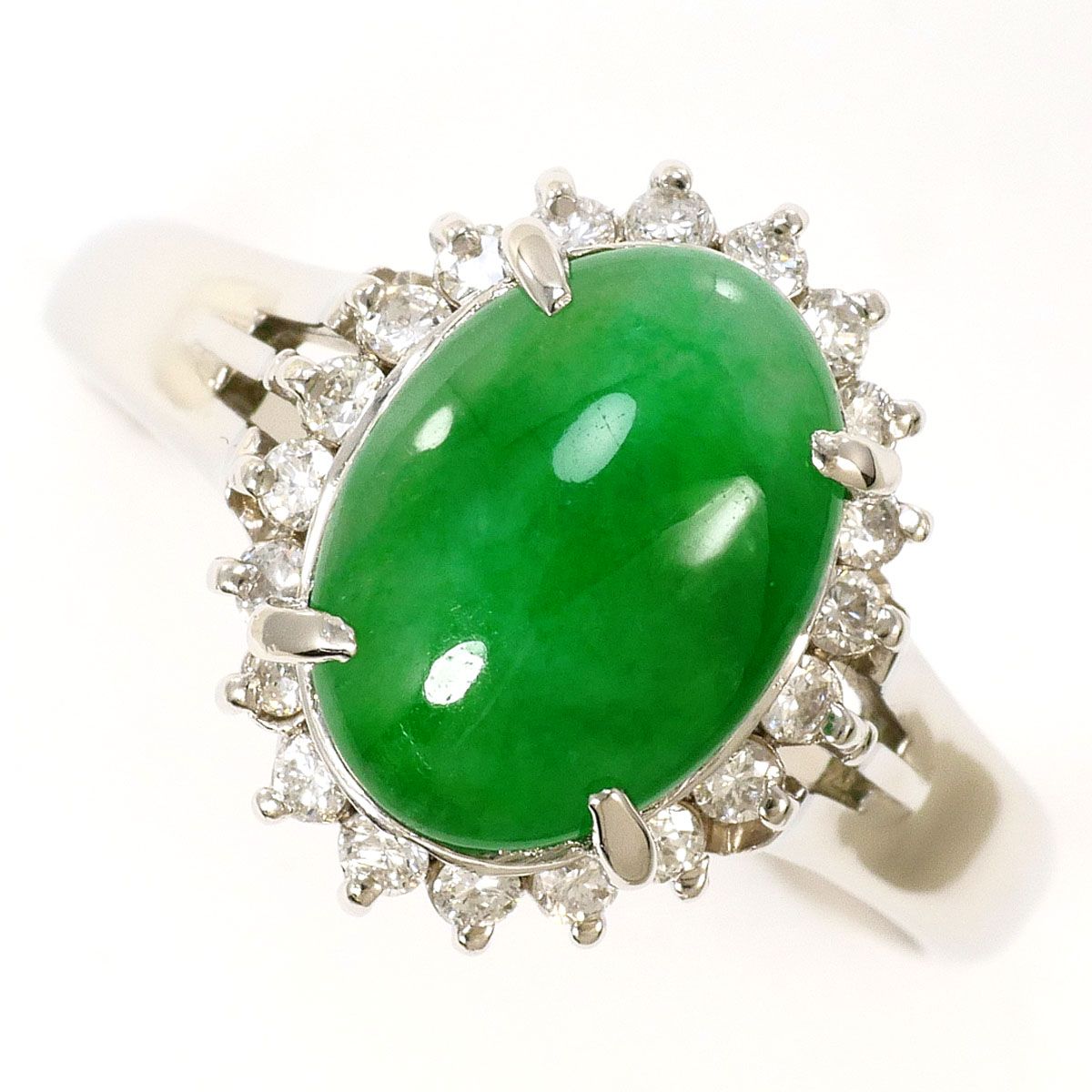 PT900/プラチナ リング・指輪 14号 天然ヒスイ(ジェーダイト