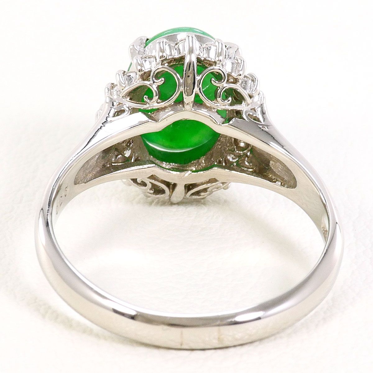 PT900/プラチナ リング・指輪 14号 天然ヒスイ(ジェーダイト