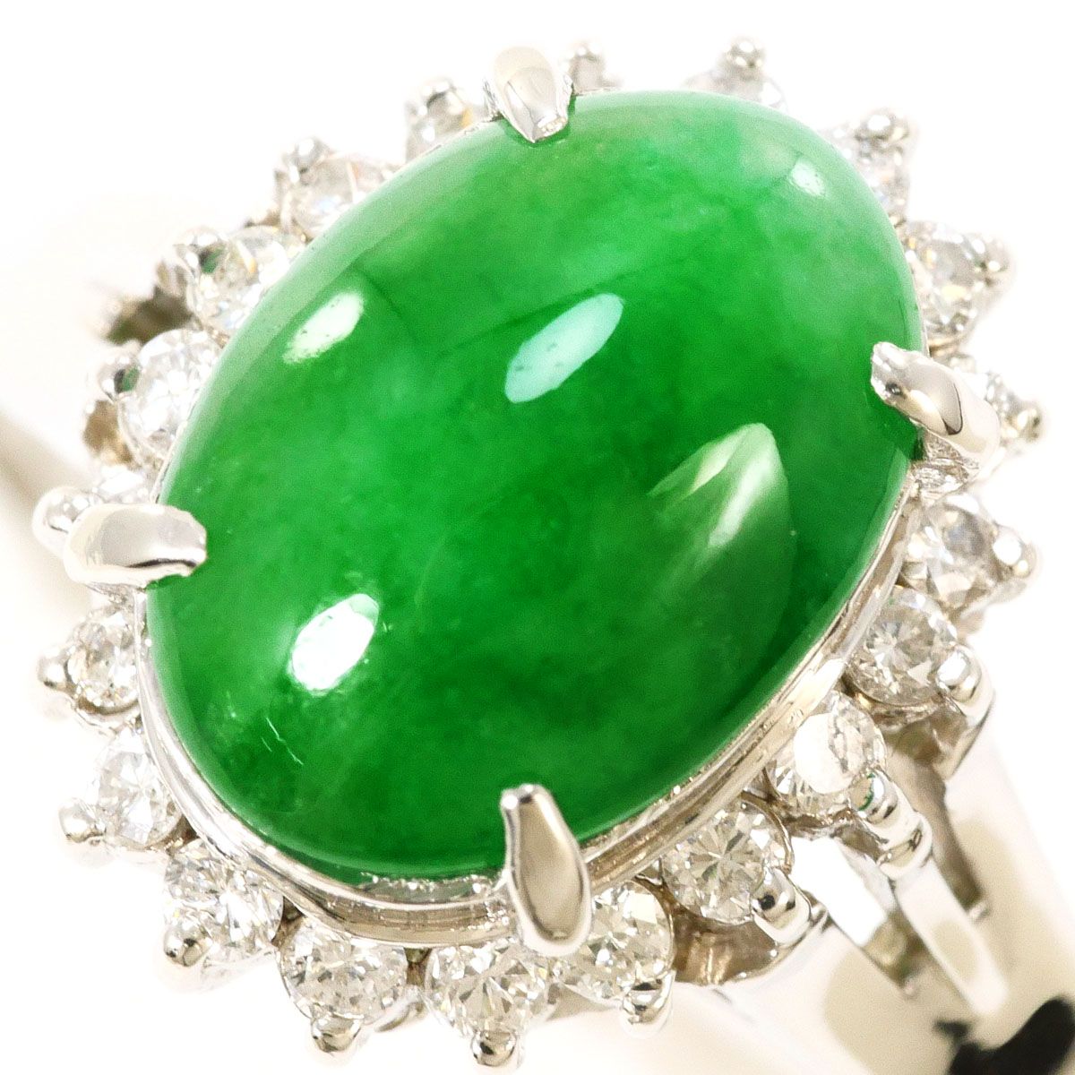 PT 900 プラチナ リング 指輪 14号 天然ヒスイ ジェーダイト ダイヤモンド 0.25 ct 鑑別書 総重量約5.9 g