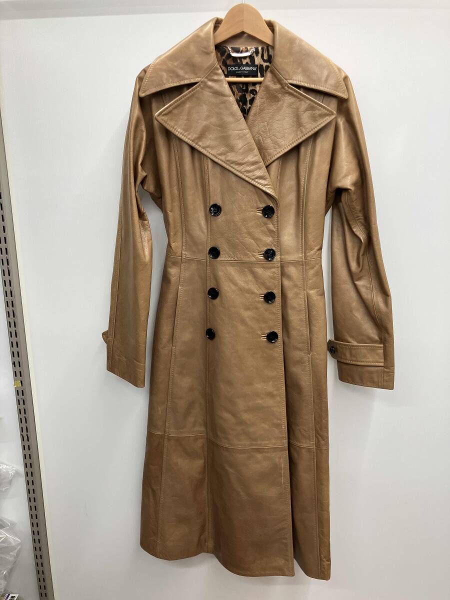 DOLCE-GABBANA ドルチェアンドガッバーナ レザートレンチコート キャメル 裏地レオパード インポート イタリア製 サイズ42